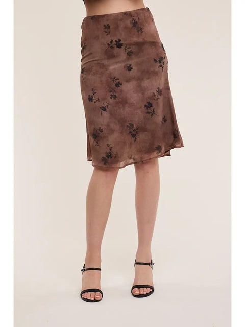  Choco Brown Floral Knee Length Skirt