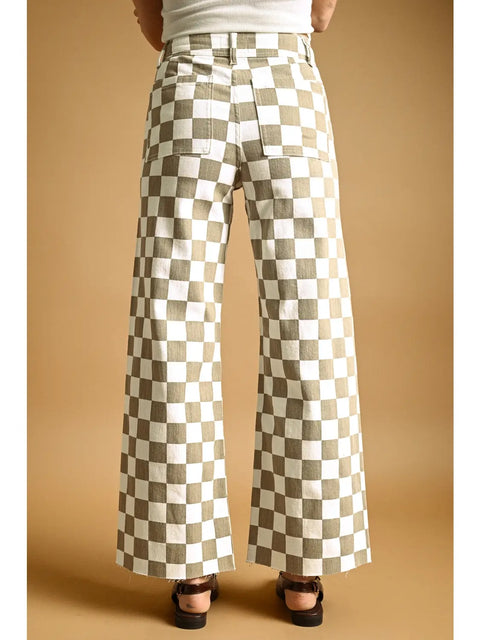  Checkerboard Wide Leg Pants