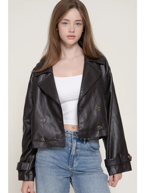  Short Leather Trench Jacket
