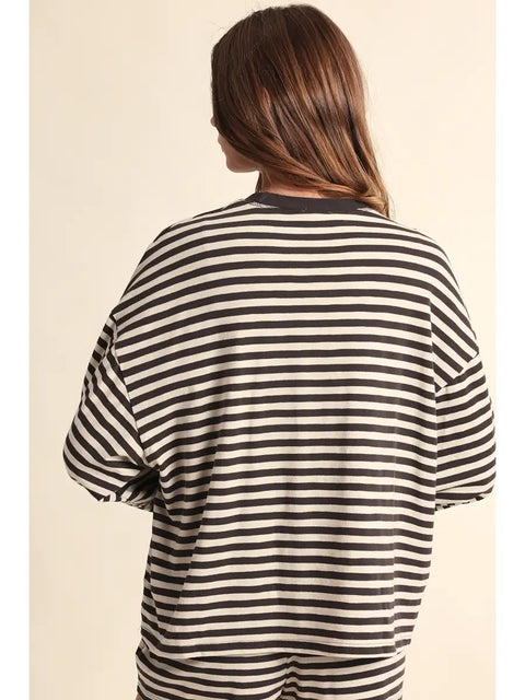  Stripe Print Oversized Top