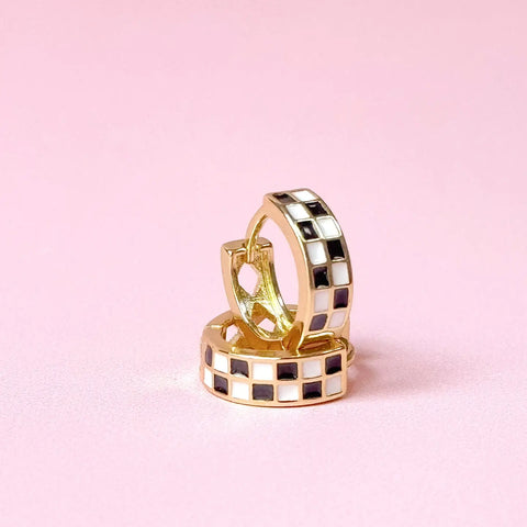 Checkered Gold Huggie Earrings