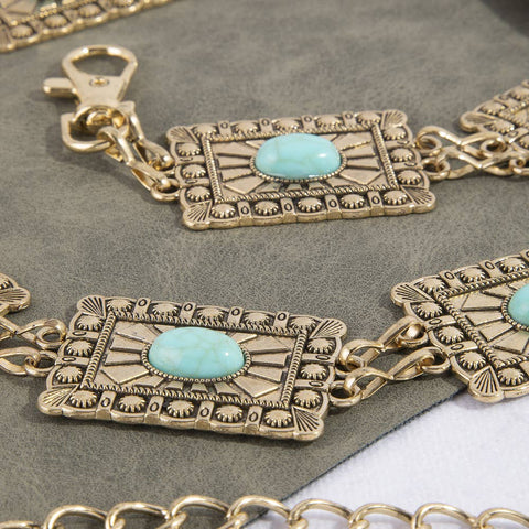  Square Turquoise Concho Chain Statement Belt