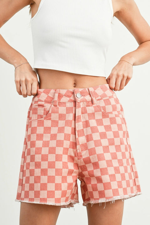  High Waisted Checkered Shorts