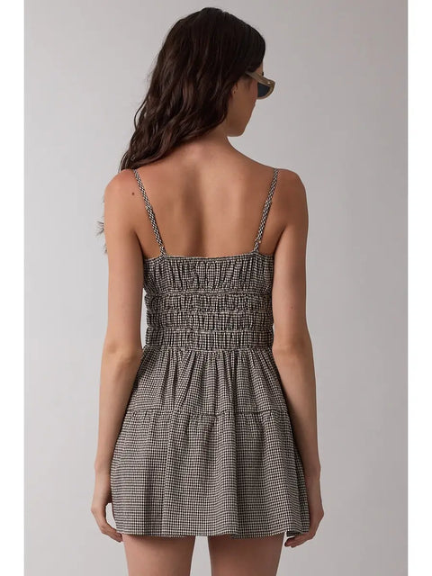  Checkered Front Tie Mini Dress
