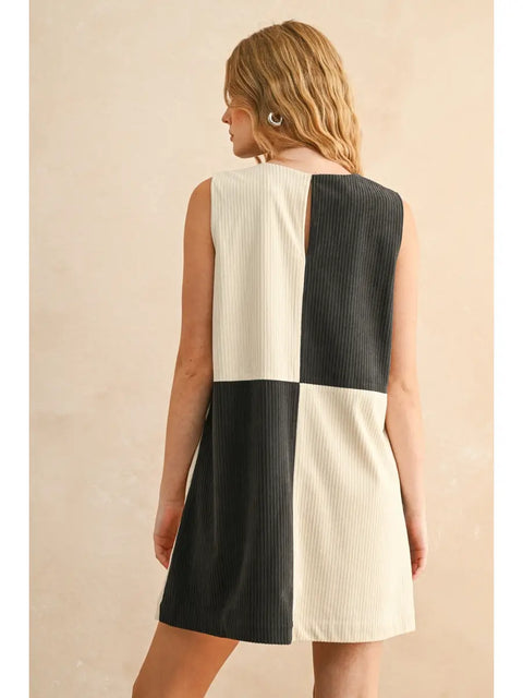  Corduroy Color Block Midi Dress