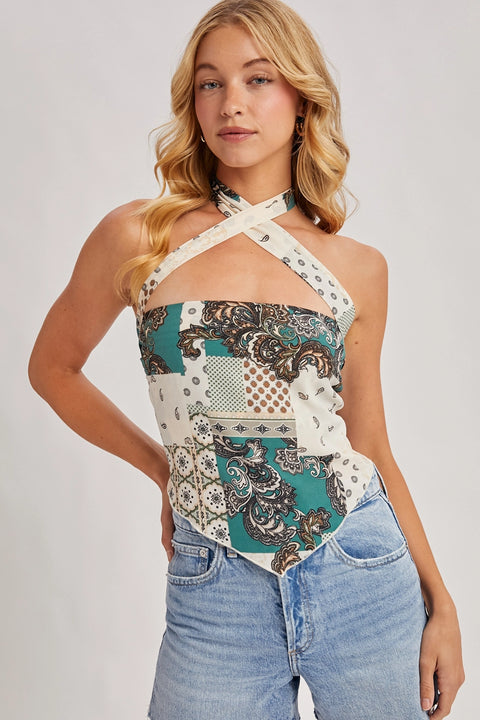  Paisley Crossover Bandeau Top