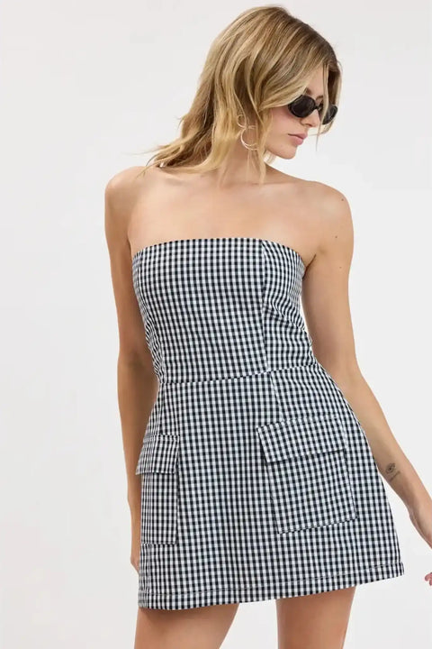 Bright Checker Front Pocket Tube Mini Dress