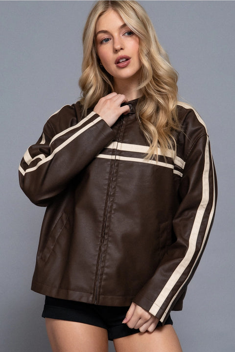  Faux Leather Oversized Jacket