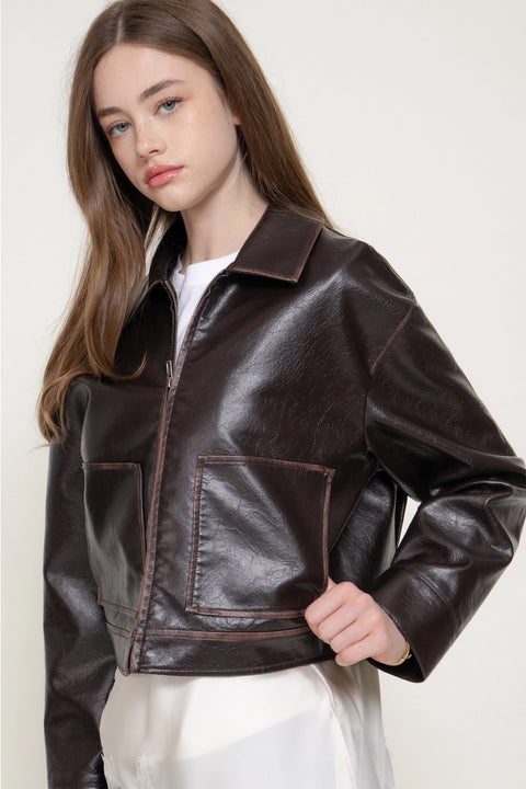  Brown Faux Leather Jacket