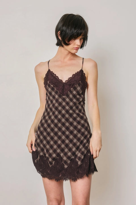  Checkered Lace Slip Mini Dress