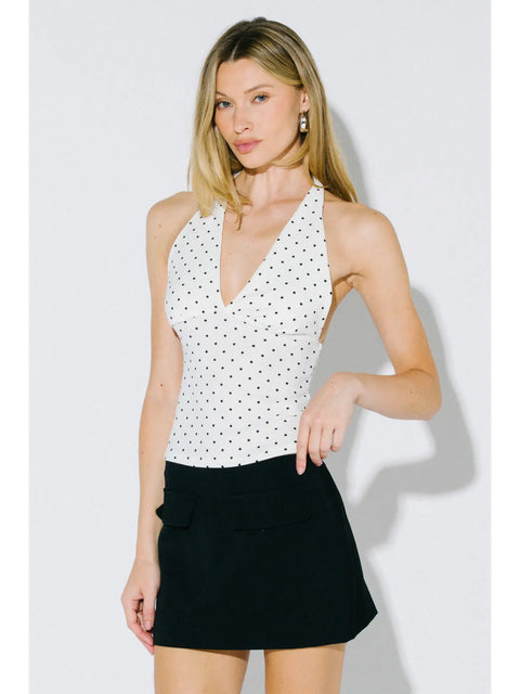  Polka Dot Crepe Tiered Halter Top