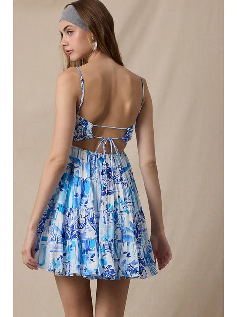  Blue Abstract Corset Mini