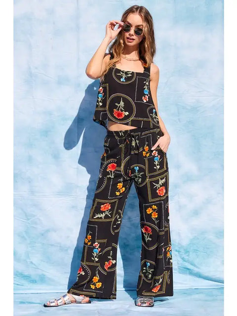  Printed Open Back Top & Pants Set