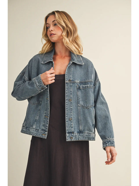  Oversized Washed Denim Jacket