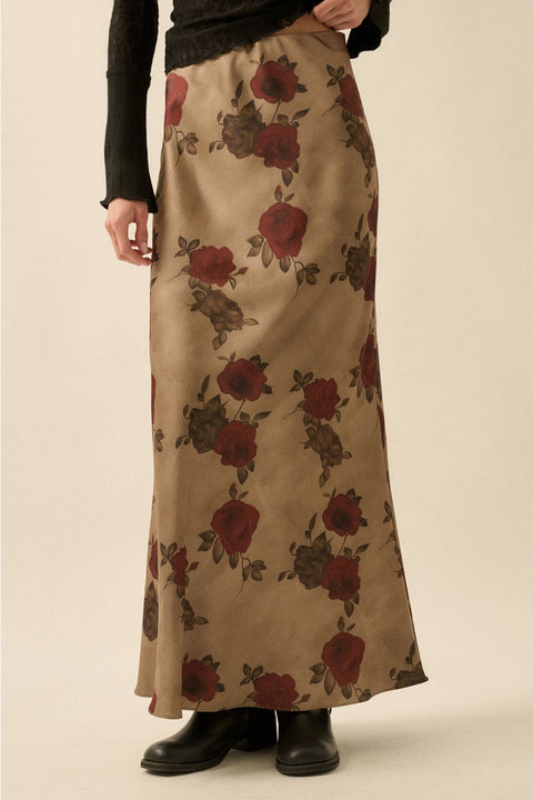  Floral Satin Maxi Skirt