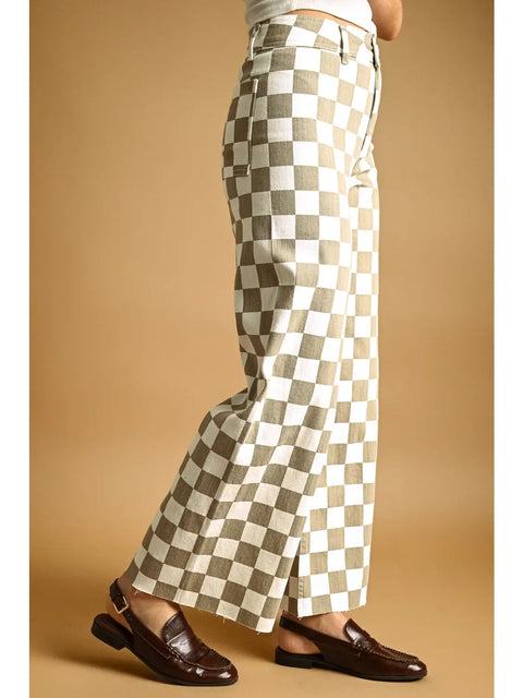  Checkerboard Wide Leg Pants