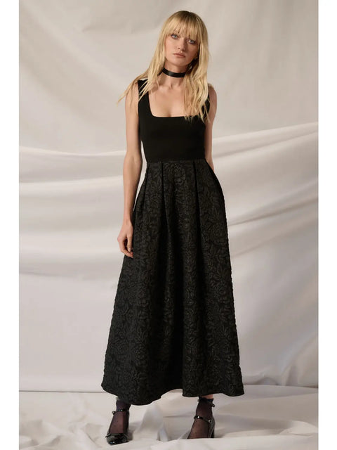  Textured Floral Jacquard Dress