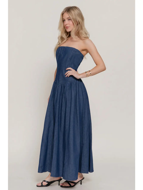  Denim Tube Midi Dress