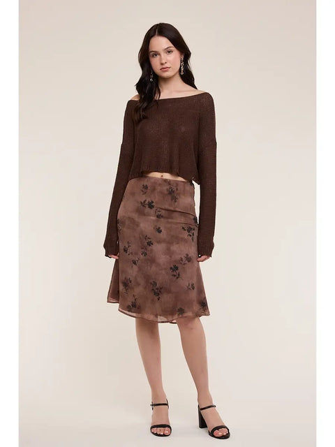 Choco Brown Floral Knee Length Skirt