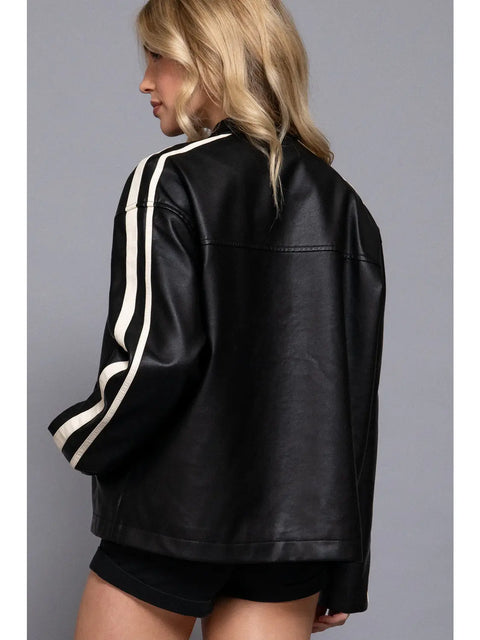  Faux Leather Oversized Jacket