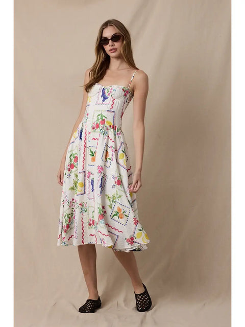 Vintage Fruit Underwire Long Midi Dress