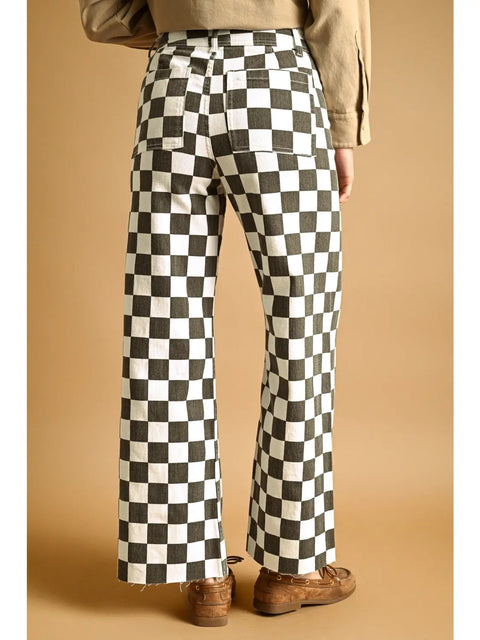  Checkerboard Wide Leg Pants