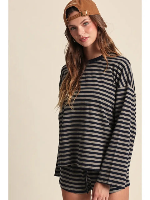  Stripe Print Oversized Top