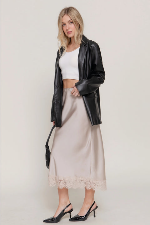  Tonal Lace Trim Skirt