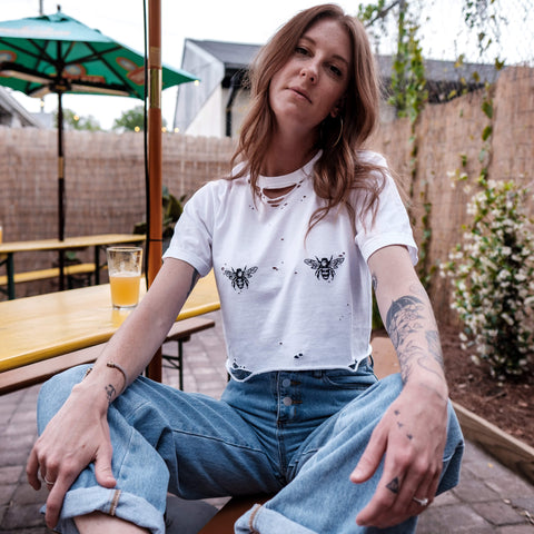  Cropped Distressed Boobees Tee